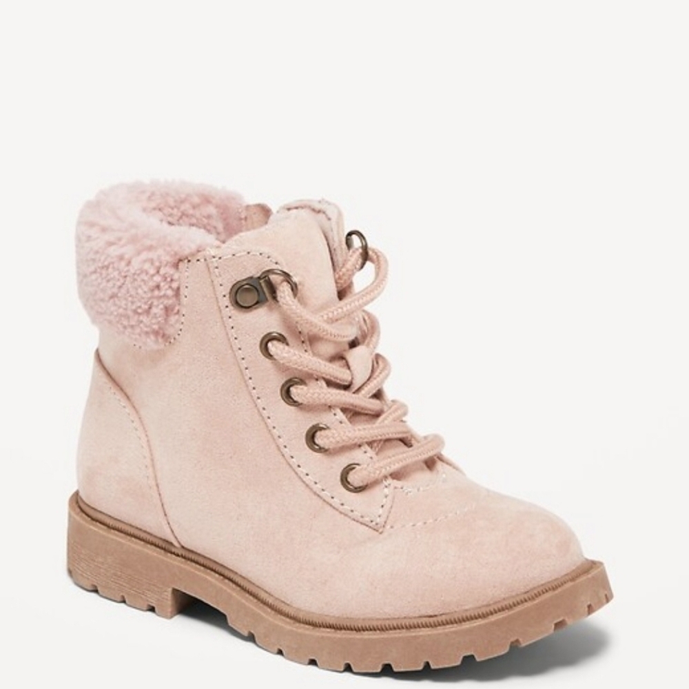 Old Navy Pink Suede-Look Kids Lace-Up Boots